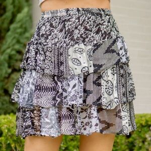 Black & White Boho Patchwork Mini Skirt Size XL